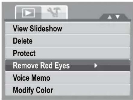 View Slideshow Delete Protect Remove Red Eyes Voice Memo Modify Color
