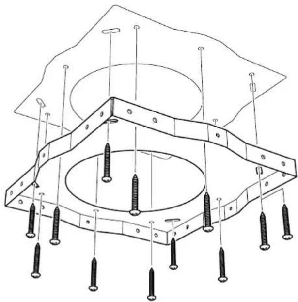 Technical line drawing of a mechanical assembly with screws and a circular component (no text or symbols)