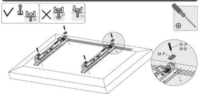 Technical diagram showing mechanical assembly with labeled components and tool icons, including TV, M-A, M-B, and M-F parts.