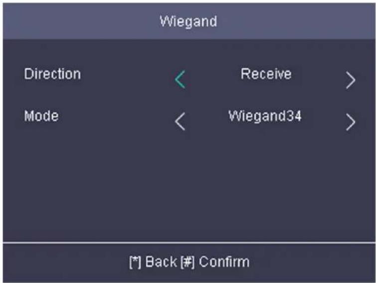 Wiegand Direction Mode [~] Back [#] Confirm