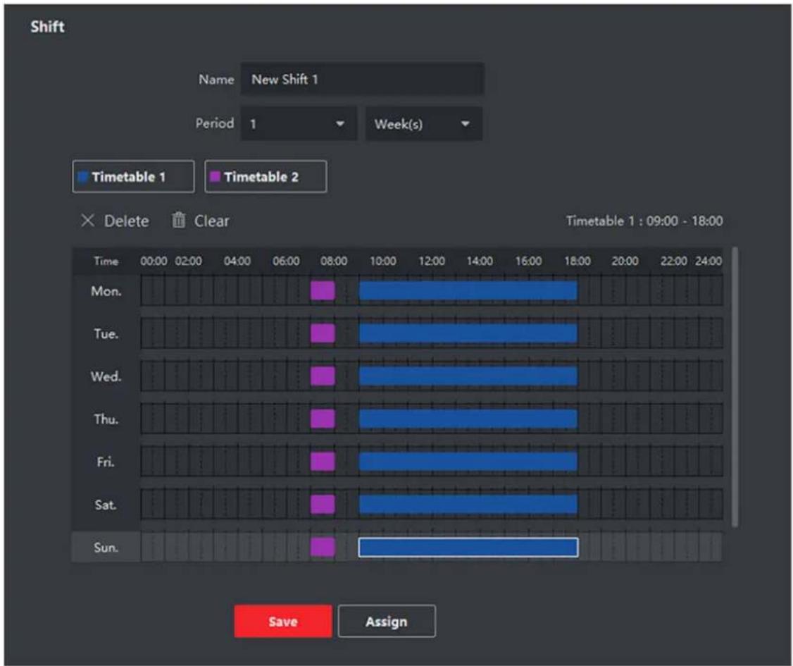 Shift Name New Shift 1 Period 1 Week(s) Timetable 1 Timetable 2 × Delete Clear Time 00:00 02:00 04:00 06:00 08:00 10:00 12:00 14:00 16:00 18:00 Timetable 1 : 09:00 - 18:00 Mon. Tue. Wed. Thu. Fri. Sat. Sun. Save Assign