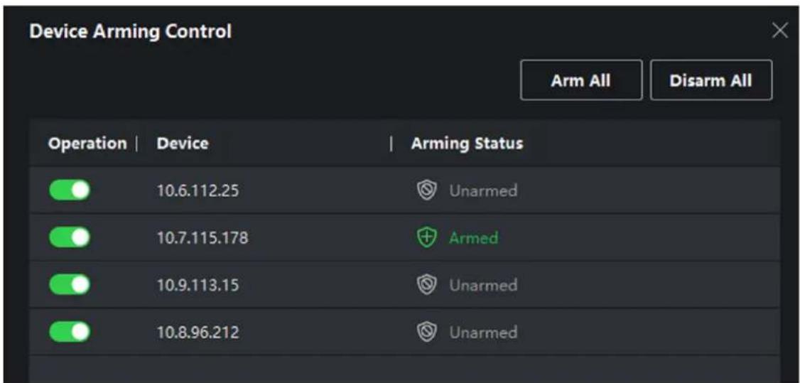 Device Arming Control Arm All Disarm All Operation Device Arming Status 10.6.112.25 Unarmed 10.7.115.178 + Armed 10.9.113.15 Unarmed 10.8.96.212 Unarmed
