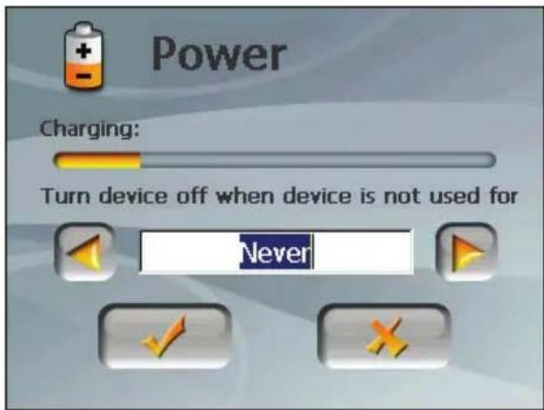 Power Charging: Turn device off when device is not used for Never