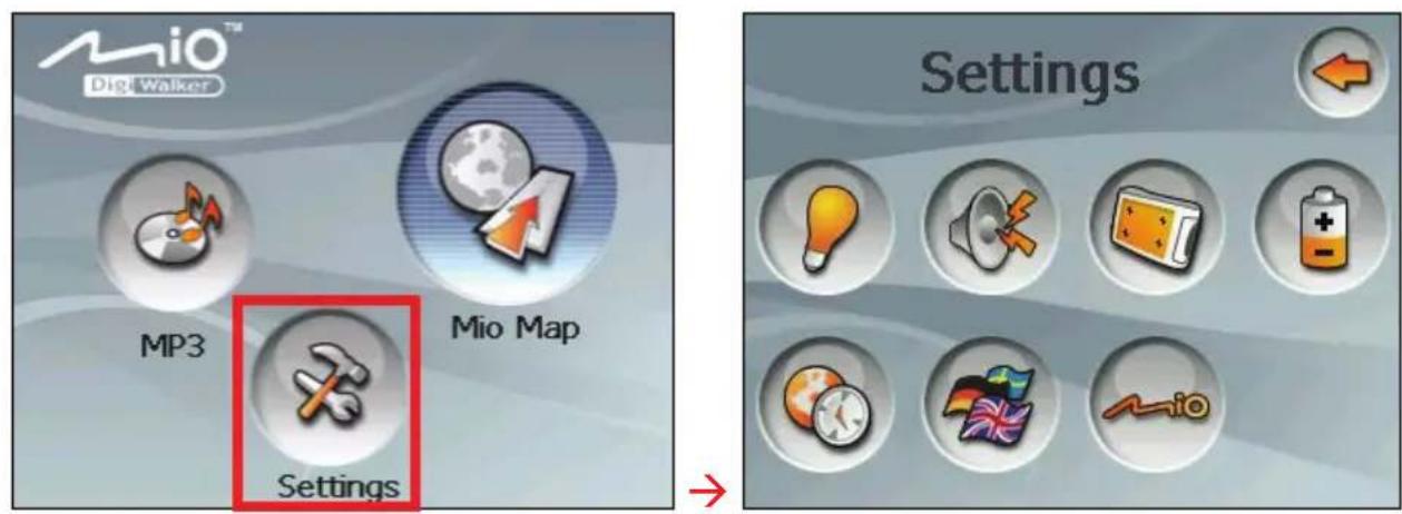 MiO™ Digi Walker MP3 Mio Map Settings Settings