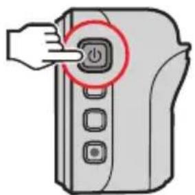 Diagram showing a hand pressing a button labeled 'Power' with a red circle highlighting the button.