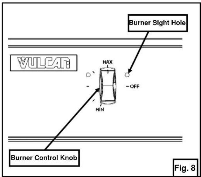 VULCAR Burner Control Knob MAX MIN Burner Sight Hole OFF Fig. 8