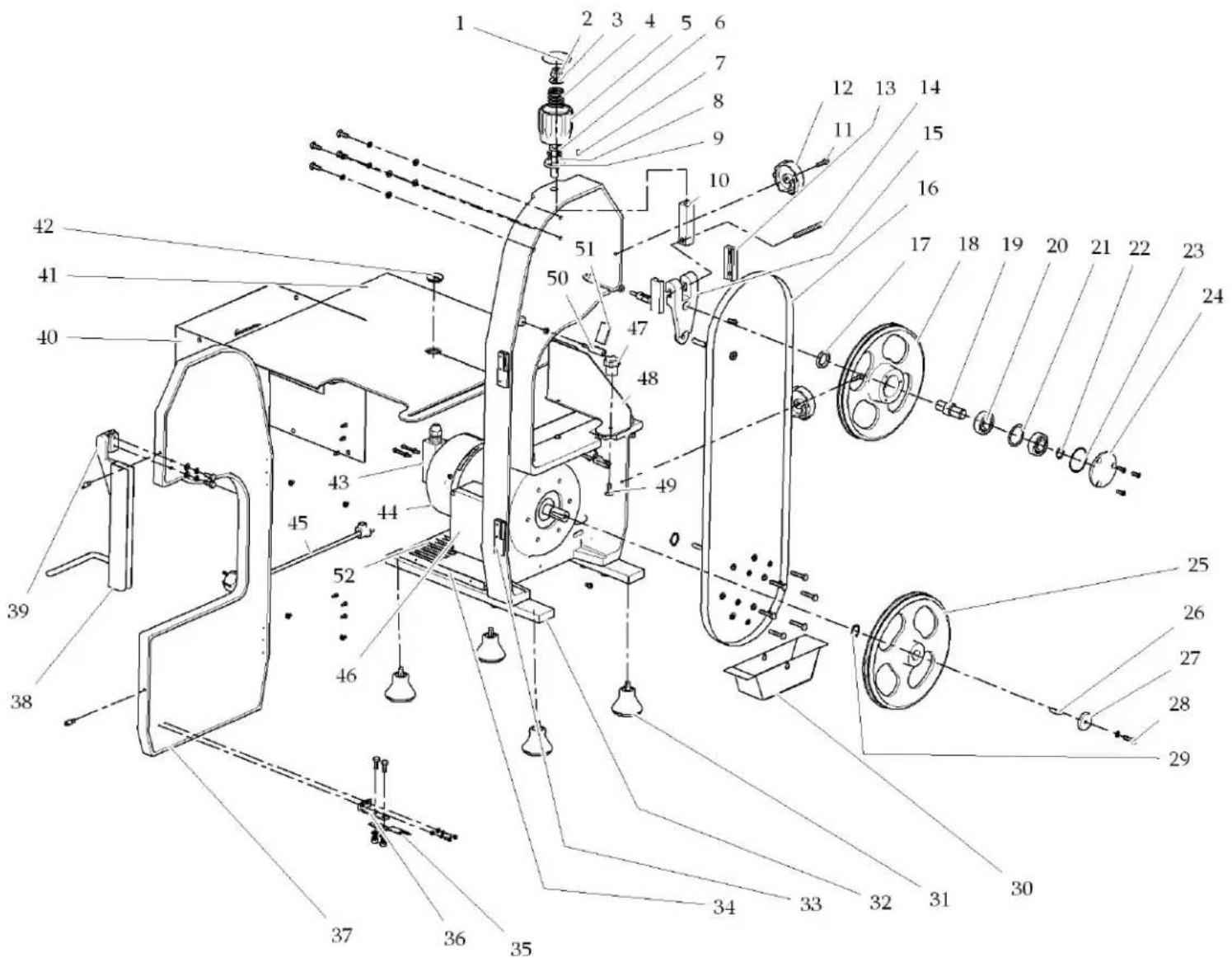 Technical diagram of a mechanical device with numbered components for identification and assembly reference.