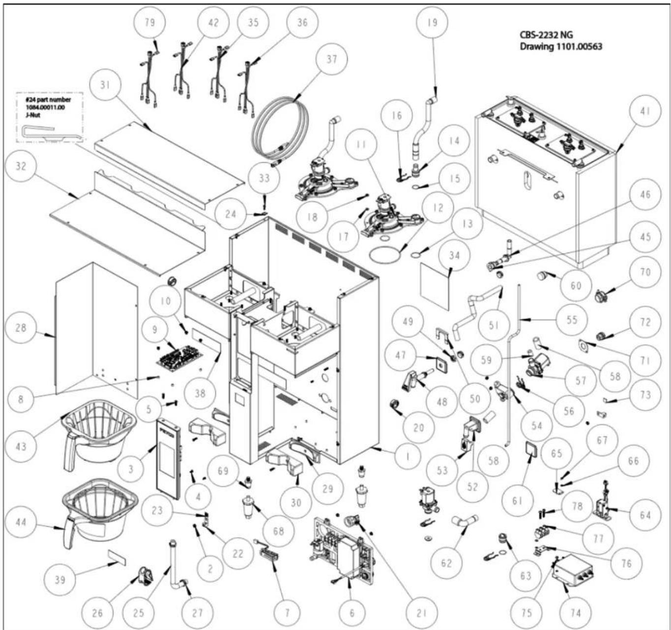 CBS-2232 NG Drawing 1101.00563 #24 part number 1084.00011.00 J-Nut 79 42 35 36 37 19 31 32 24 11 16 14 15 12 13 34 41 46 45 70 60 55 72 49 51 47 59 57 58 71 73 48 50 56 20 1 53 58 65 67 66 61 78 64 77 76 62 63 75 74 39 26 25 27 7 6 68 22 23 4 38 9 10 28 8 43 44