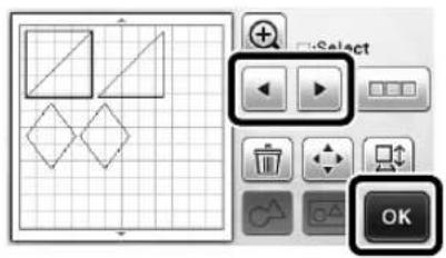 Screenshot of a graphic design software interface showing selection tool options and grid-based shapes