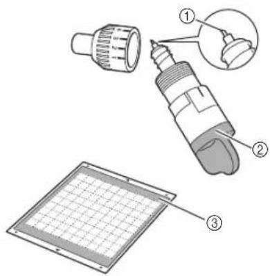 Diagram showing three labeled components of a battery or sensor assembly: plug, screwdriver, and grid substrate.