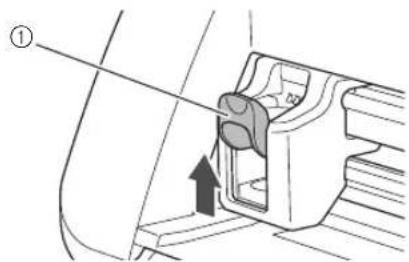 Technical diagram showing a mechanical component with an arrow indicating direction, labeled with number ①