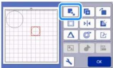 Screenshot of a graphic editing interface showing a grid, circle, square, and tool icons with Chinese labels.