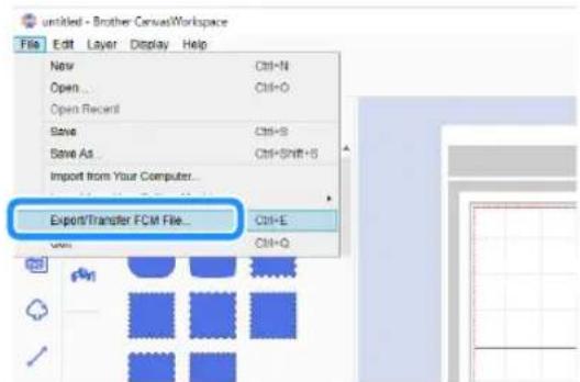 Untitled - Brother CanvasWorkspace File Edit Layer Display Help New Ctrl+N Open Ctrl+O Open Recent Save Ctrl+S Save As Ctrl+Shift+S Import from Your Computer... Export/Transfer FCM File... Ctrl+E Ctrl+Q