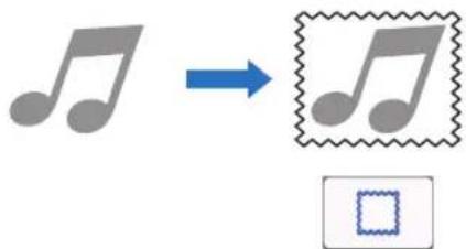 Diagram showing musical notation transformation with a blue arrow pointing to a decorative box containing musical notes.