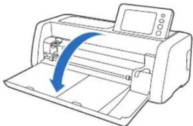 Line drawing of a printer with a blue arrow indicating the process (no text or symbols present)