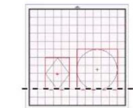 Geometric diagram with a square, circle, and rectangle on a grid background (no text or symbols)