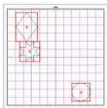 Grid-based geometric shapes with red outlines on a grid, no text or symbols present
