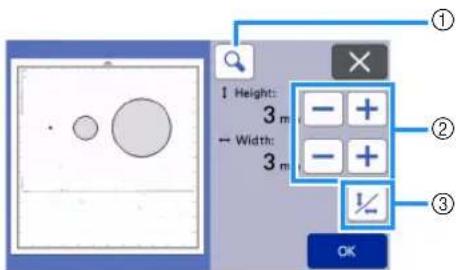 1 Height: 3 m ← Width: 3 m ① ② ③ OK