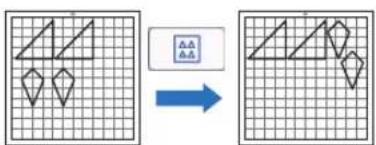 Diagram showing transformation of geometric shapes into a grid, with a blue arrow indicating the process.