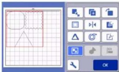 Screenshot of a graphic design software interface showing a grid-based drawing and a toolbar with selection options.