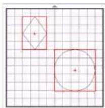 Geometric shapes (diamond and circle) drawn on grid paper with red outlines, no text or symbols present