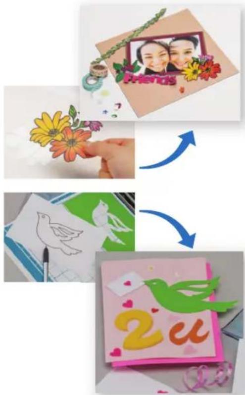 Three-step art installation for a 2019 photography scene: floral painting, bird drawing, and colorful artwork with the number '2u'.