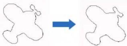 Simple line drawing of two abstract shapes with a blue arrow indicating transformation (no text or symbols)