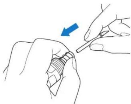 Illustration of hands using a tool to adjust a cylindrical object with a blue arrow indicating direction (no text or symbols)