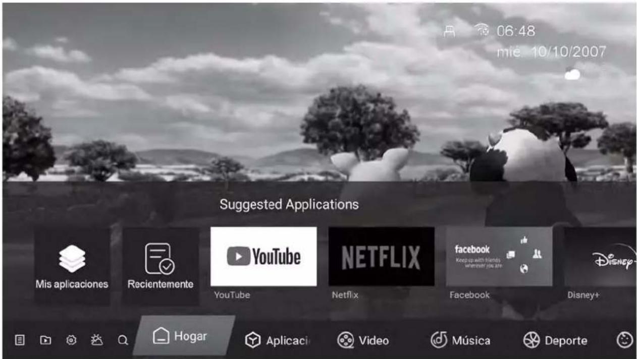 06:48 mie. 10/10/2007 Suggested Applications Mis aplicaciones Recientemente YouTube Netflix Netflix Facebook Disney+ Hogar Aplicaci Video Música Deporte