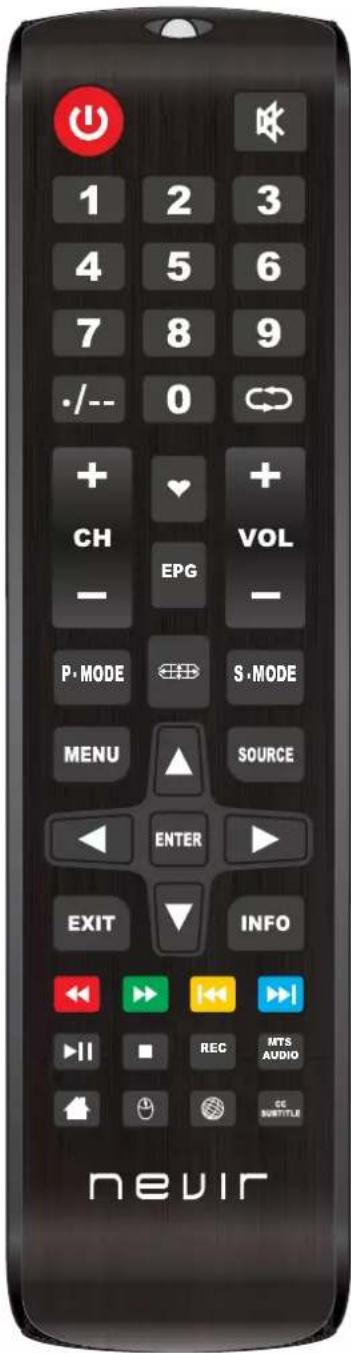 1 2 3 4 5 6 7 8 9 -/- 0 + CH - EPG VOL - P-MODE S-MODE MENU SOURCE ENTER EXIT INFO RELI MTS AUDIO SUBTITLE nevir