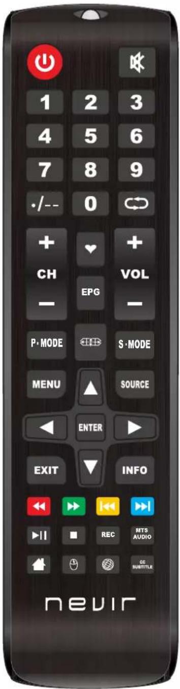 1 2 3 4 5 6 7 8 9 -/- 0 + CH - EPG P-MODE S-MODE MENU SOURCE ENTER EXIT INFO RECEC MTS AUDIO GO SUBTITLE nevir