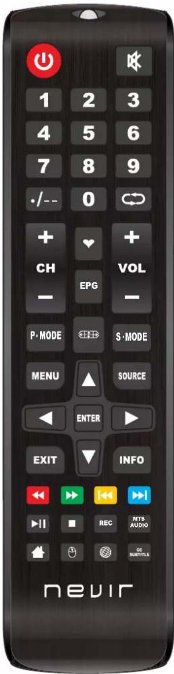 1 2 3 4 5 6 7 8 9 -/- 0 + CH - EPG P·MODE S·MODE MENU SOURCE ENTER EXIT INFO RE C MT S AUDIO SUBTITLE nevir