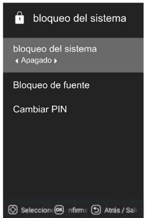 bloqueo del sistema bloqueo del sistema Apagado Bloqueo de fuente Cambiar PIN