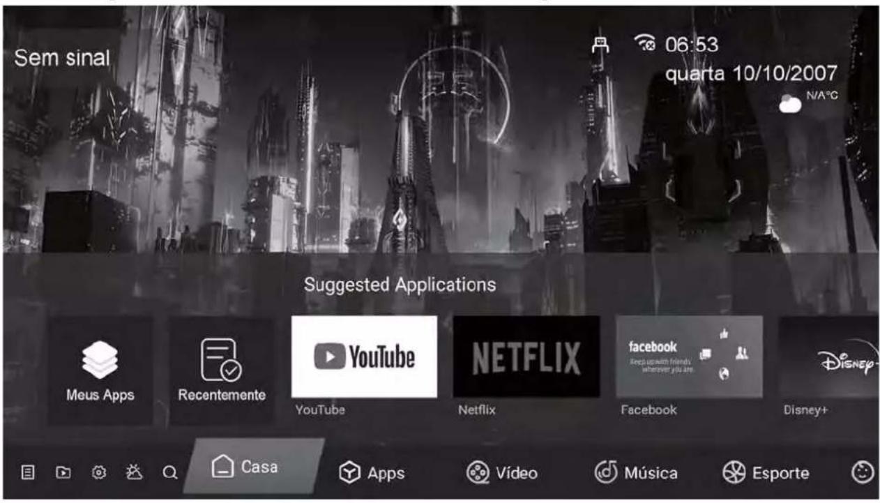Sem sinal 06:53 quarta 10/10/2007 N/A°C Suggested Applications Meus Apps Recentemente YouTube YouTube Netflix facebook Keep up new friends, wherever you are Disney+ Facebook Disney+ Casa Apps Vídeo Música Esporte