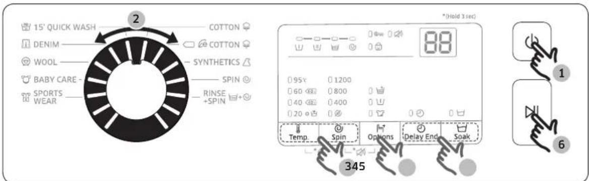 15' QUICK WASH COTTON DENIM COTTON WOOL SYNTHETICS BABY CARE - SPIN SPORTS Wear RINSE +SPIN *(Hold 3 sec) 95℃ 0.1200 60℃ 0.800 40℃ 0.400 20℃ 0.0 Temp. Spin Options Delay End Soak 345 1 6