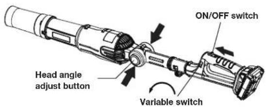 ON/OFF switch Head angle adjust button Variable switch