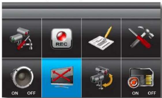 Screenshot of a software interface with security camera, REC, and editing tools labeled ON/OFF