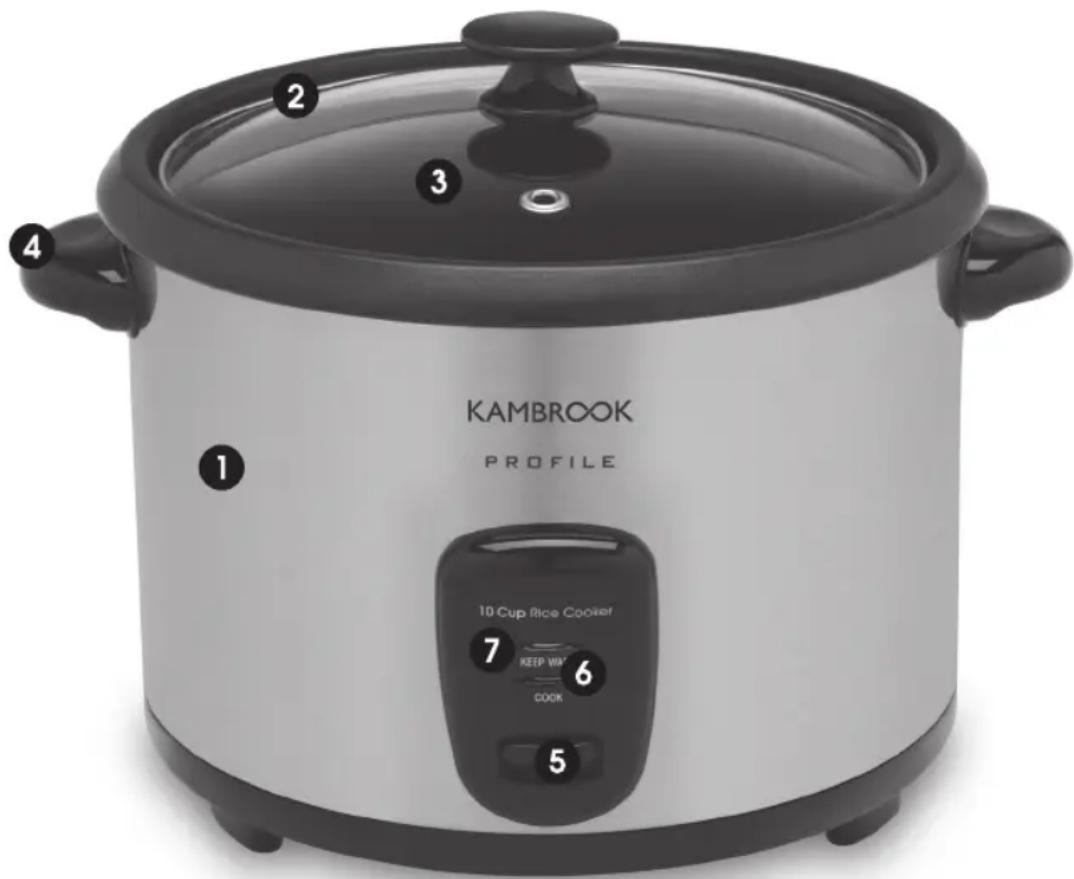 KAMBROOK PROFILE 10 Cup Rice Cooker KEEP WAR COCK 6 7 5 3 2 1