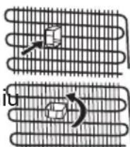 Diagram showing airflow patterns in a vehicle or ventilation system with red and blue directional arrows indicating flow direction.