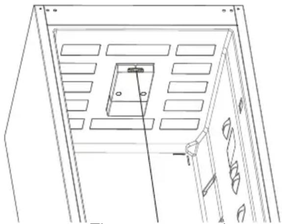 Technical line drawing of a mechanical or electrical component with internal compartments and mounting holes (no text or symbols)