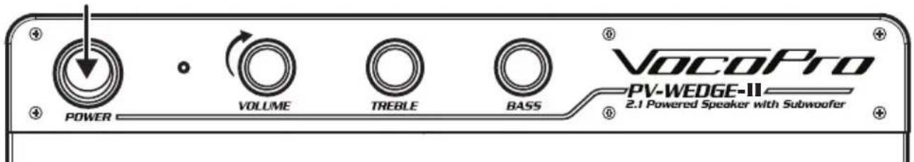 VocoPro PV-WEDGE-II 2.1 Powered Speaker with Subwoofer POWER VOLUME TREBLE BASS