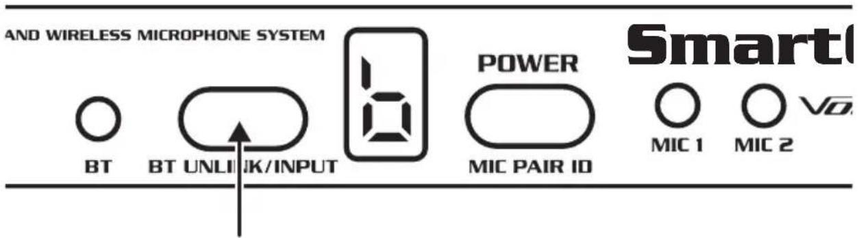 AND WIRELESS MICROPHONE SYSTEM BT BT UNLINK/INPUT POWER SMART MIC PAIR ID MIC 1 MIC 2