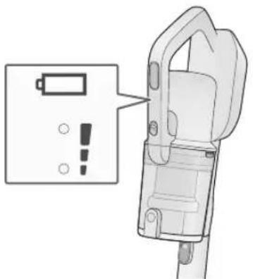 Diagram showing a device with battery and warning symbols, likely indicating battery status or warning.