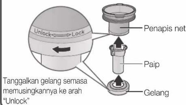 Tanggalkan gelang semasa memusingkannya ke arah "Unlock" Penapis net Paip Gelang