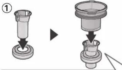 Diagram showing a mechanical assembly process with labeled steps and directional arrows indicating transformation or assembly.