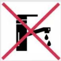 Prohibition sign with red X and downward arrow symbol, indicating incorrect water safety