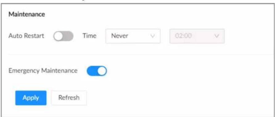 Maintenance Auto Restart Time Never 02:00 Emergency Maintenance Apply Refresh