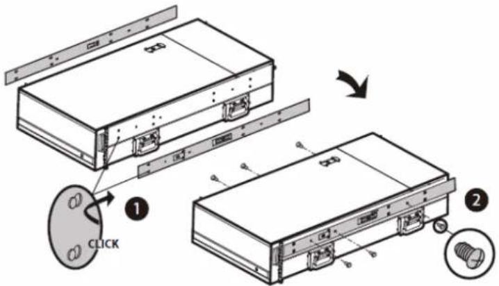 Technical diagram showing assembly steps of a device with labeled components and directional arrows indicating process flow.