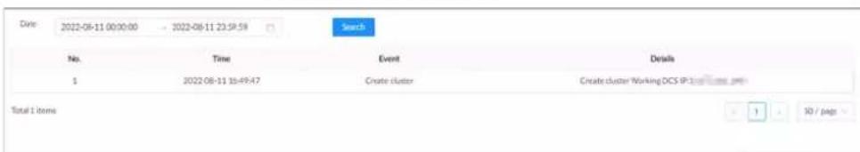 Date: 2022-08-11 00:00:00 - 2022-08-11 23:59 Search No. Time Event Details 1 2022-08-11 16:49:47 Create cluster Create cluster Working OCS SP 1:1000000000 Total 1 item 10 / page