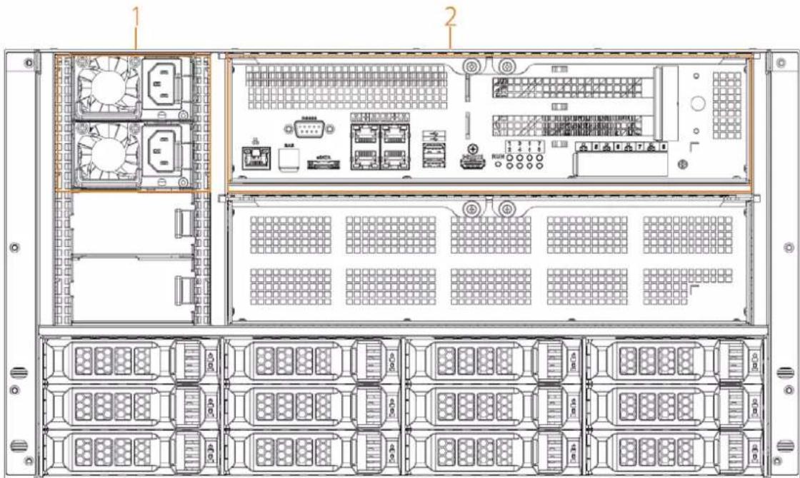 Technical diagram of a server rack with labeled components and internal layout